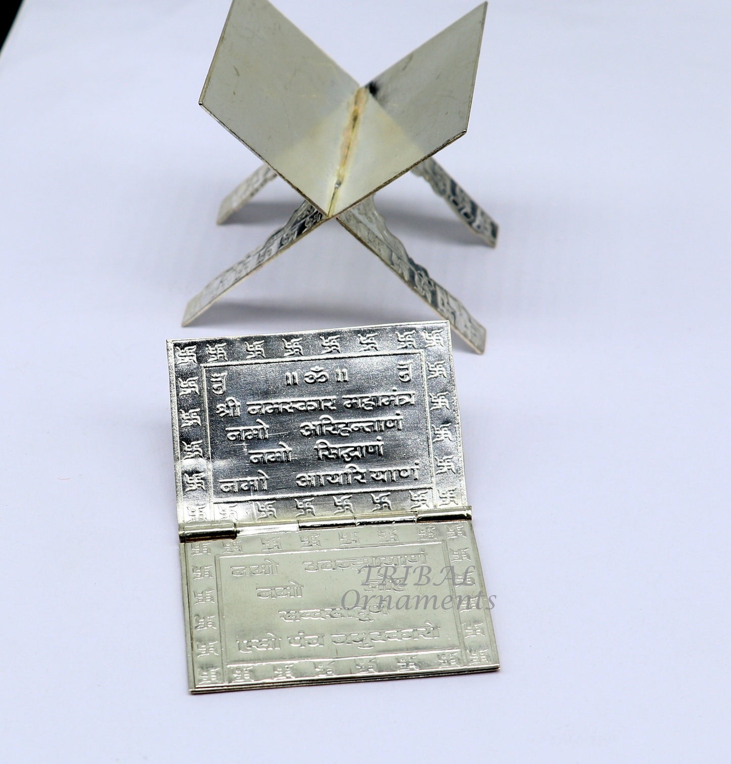 925 sterling silver handmade Divine Navkar Mantra jain mantra, shree sthapna ji namaskar mahamantra page book with boot stand su956 - TRIBAL ORNAMENTS
