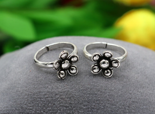 925 sterling silver amazing flower design handmade toe ring, toe band stylish modern women's brides jewelry, india traditional jewelry ytr48 - TRIBAL ORNAMENTS