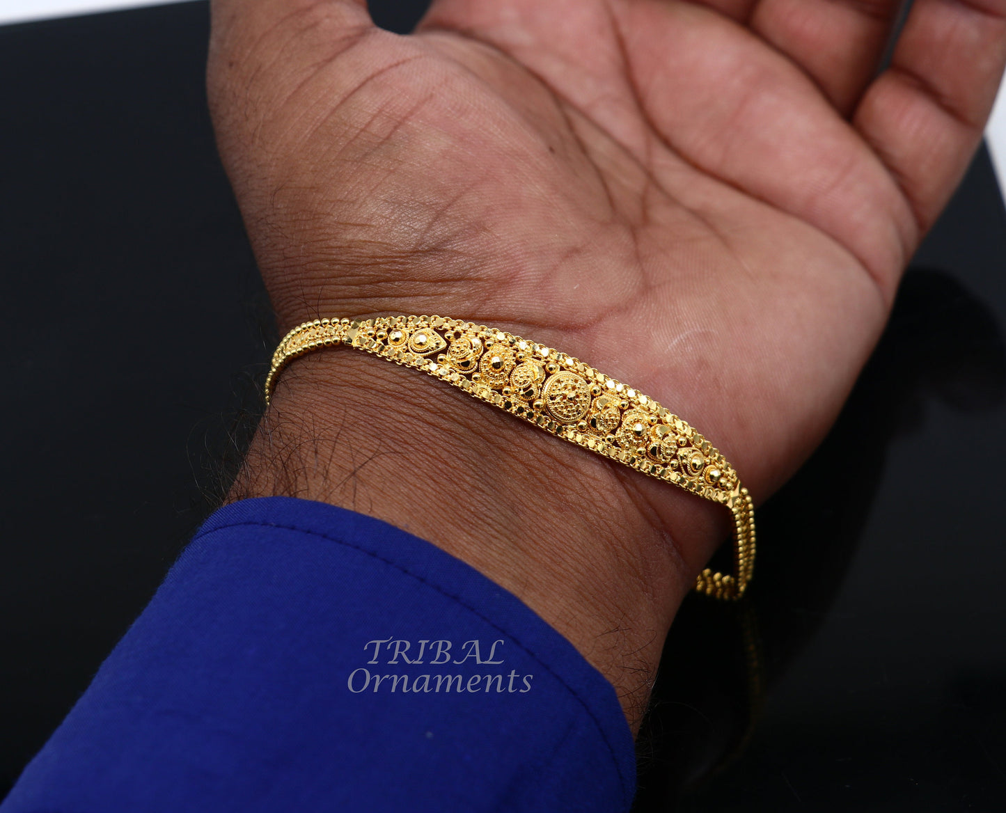 22kt yellow gold customized design filigree work bracelet, all sizes gifting bracelet, new fancy stylish bracelet unisex jewelry gbr38 - TRIBAL ORNAMENTS