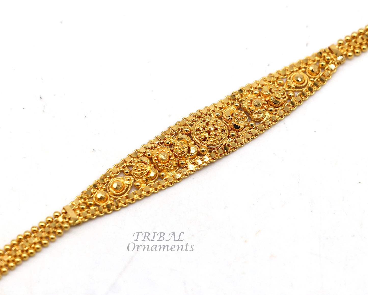 22kt yellow gold customized design filigree work bracelet, all sizes gifting bracelet, new fancy stylish bracelet unisex jewelry gbr38 - TRIBAL ORNAMENTS