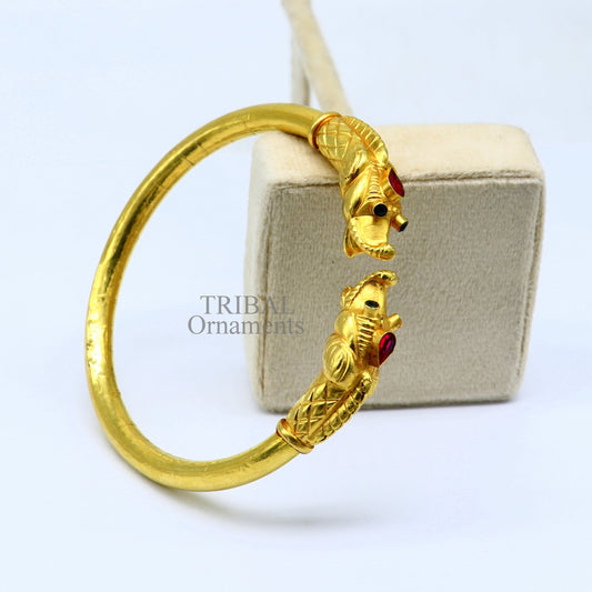 22k yellow gold handmade fabulous vintage elephant face design bangle bracelet kada certified hallmarked jewelry for girls women's gk04 - TRIBAL ORNAMENTS