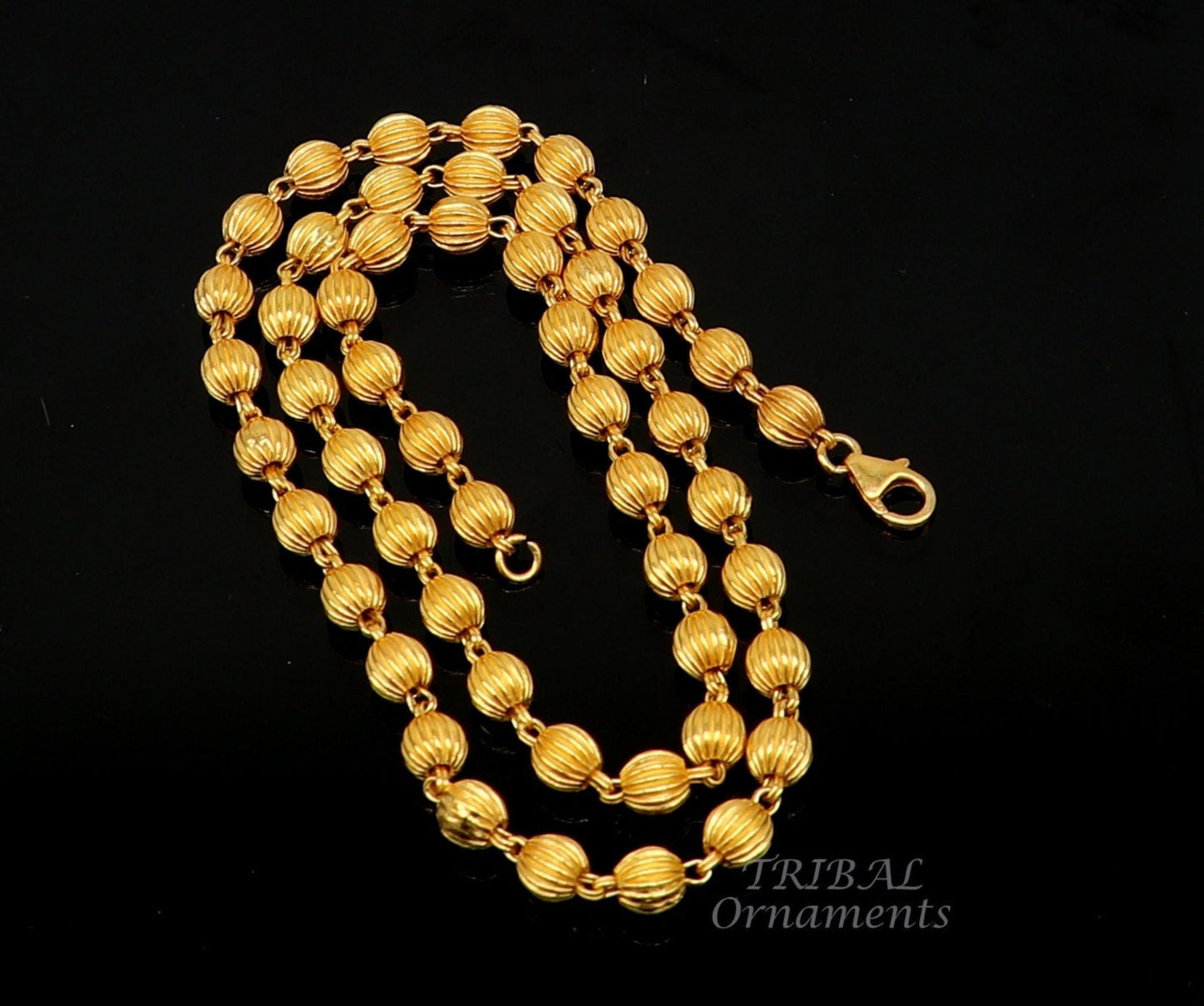 925 sterling silver handmade gold polished beaded chain necklace, amazing vintage style silver ball chain for unisex ch203 - TRIBAL ORNAMENTS