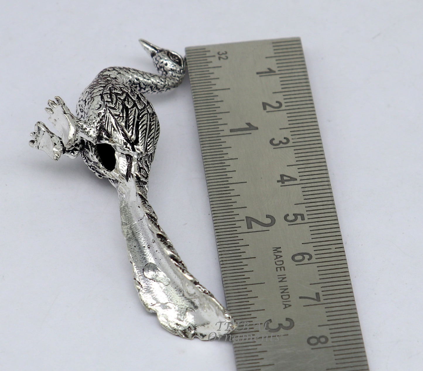 925 sterling silver handmade divine peacock statue, silver home temple utensils, silver article, lord kartikeya murugan vahan vehicle art591 - TRIBAL ORNAMENTS