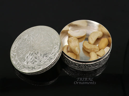 2.5" Vintage antique design 925 silver handmade trinket box, brides powder box or dry fruit box for royal luxury gifting ideas stb406 - TRIBAL ORNAMENTS