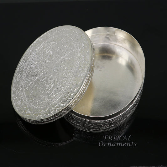 925 silver handmade trinket box, brides powder box or dry fruit box. pills candy box luxury gifting ideas or unique collection stb408 - TRIBAL ORNAMENTS
