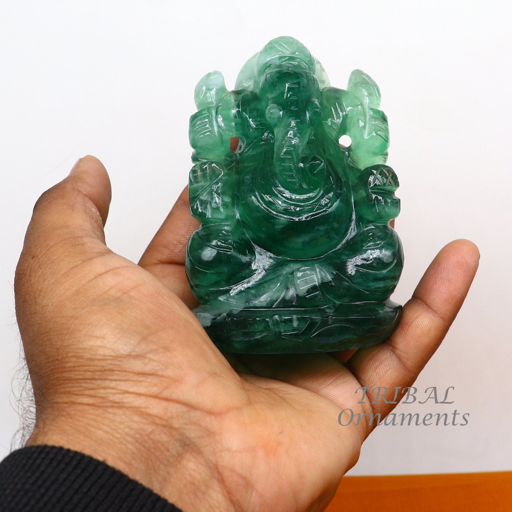 Lord Ganesha handcrafted Natural Fluorite stone statue, figurine, home temple God Ganesha stone sculpture for wealth and prosperity stna02 - TRIBAL ORNAMENTS