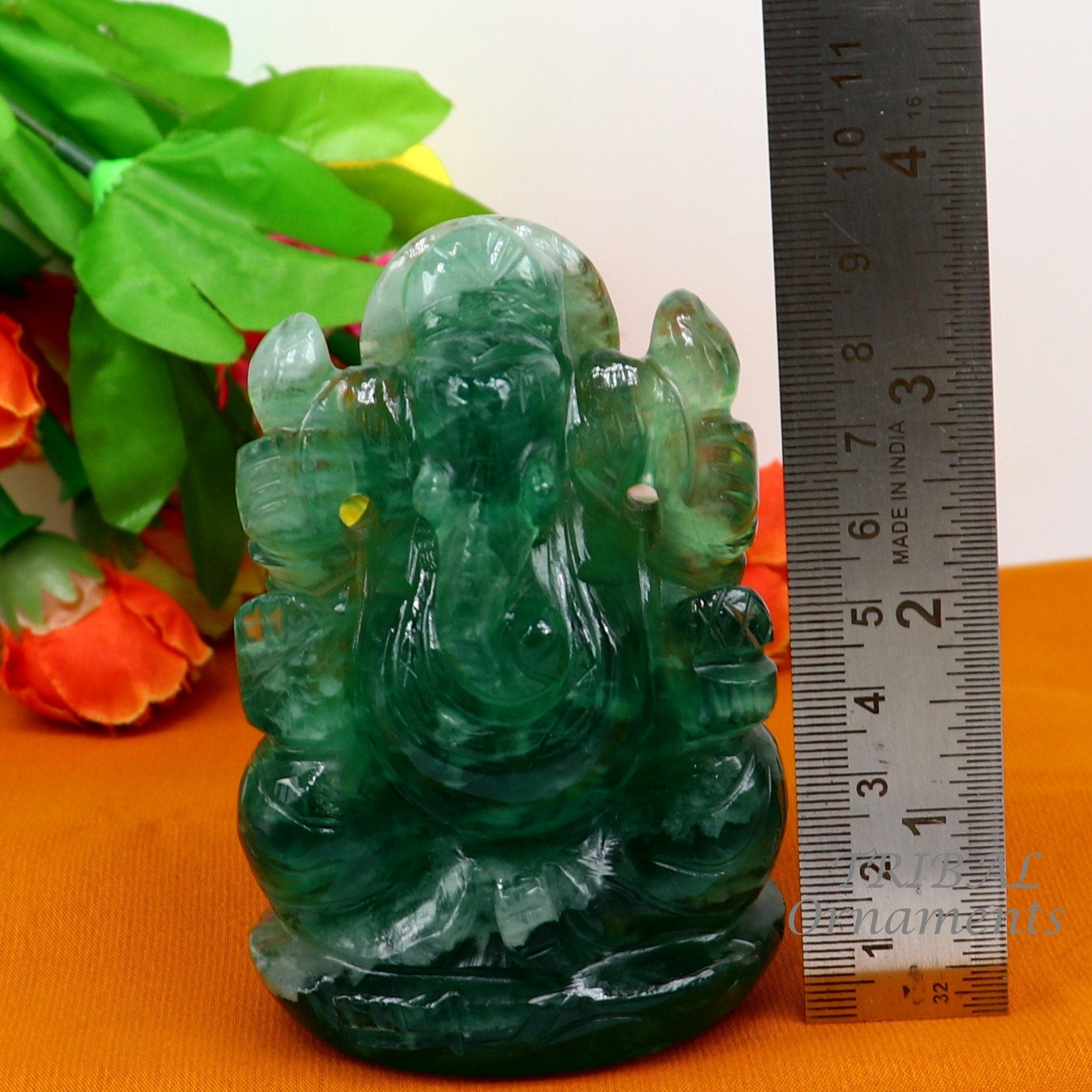 Lord Ganesha handcrafted Natural Fluorite stone statue, figurine, home temple God Ganesha stone sculpture for wealth and prosperity stna02 - TRIBAL ORNAMENTS