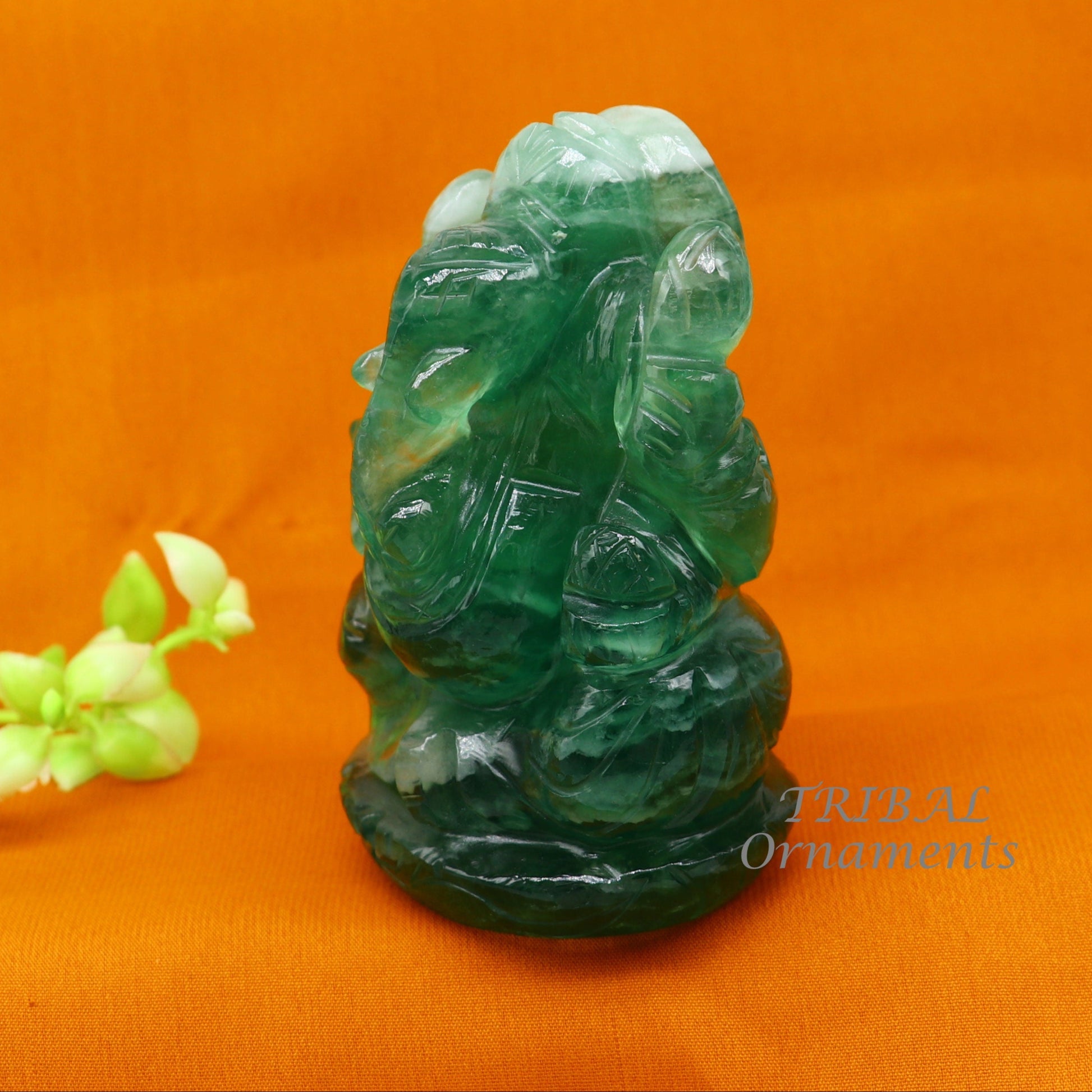 Lord Ganesha handcrafted Natural Fluorite stone statue, figurine, home temple God Ganesha stone sculpture for wealth and prosperity stna02 - TRIBAL ORNAMENTS