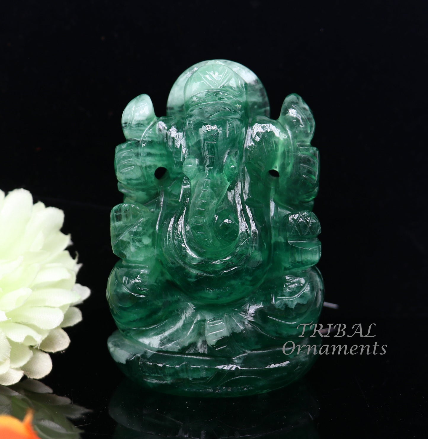 Lord Ganesha handcrafted Natural Fluorite stone statue, figurine, home temple God Ganesha stone sculpture for wealth and prosperity stna02 - TRIBAL ORNAMENTS