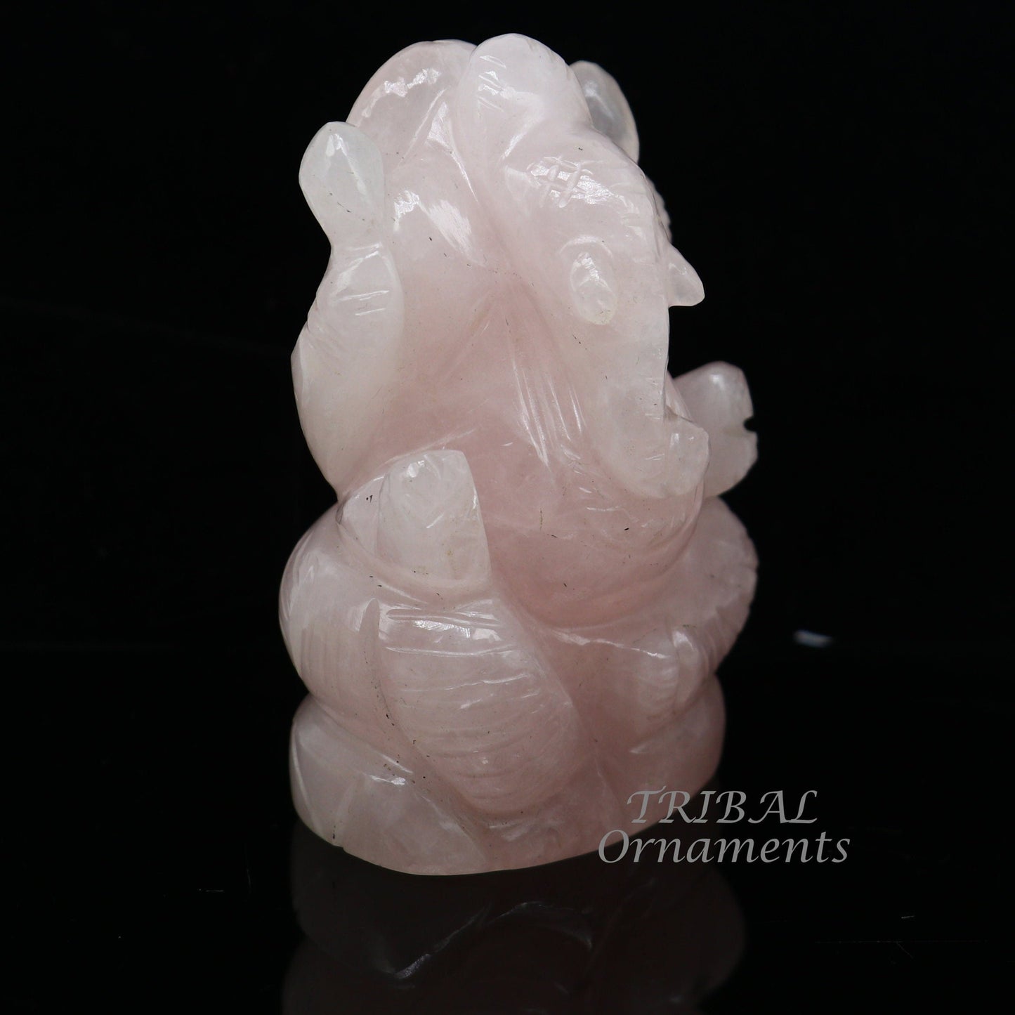 Idol Ganesha handcrafted Natural rose quartz stone statue figurine, home temple God Ganesha stone sculpture for wealth and prosperity stna05 - TRIBAL ORNAMENTS