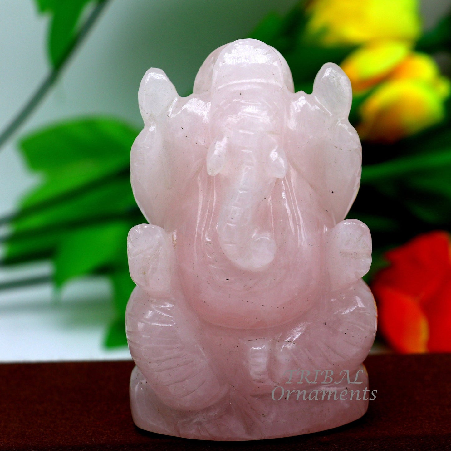 Idol Ganesha handcrafted Natural rose quartz stone statue figurine, home temple God Ganesha stone sculpture for wealth and prosperity stna05 - TRIBAL ORNAMENTS
