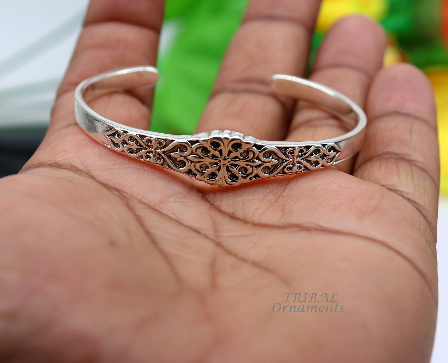 925 sterling silver vintage antique design handmade adjustable bangle bracelet kada customized unisex jewelry cuff140 - TRIBAL ORNAMENTS