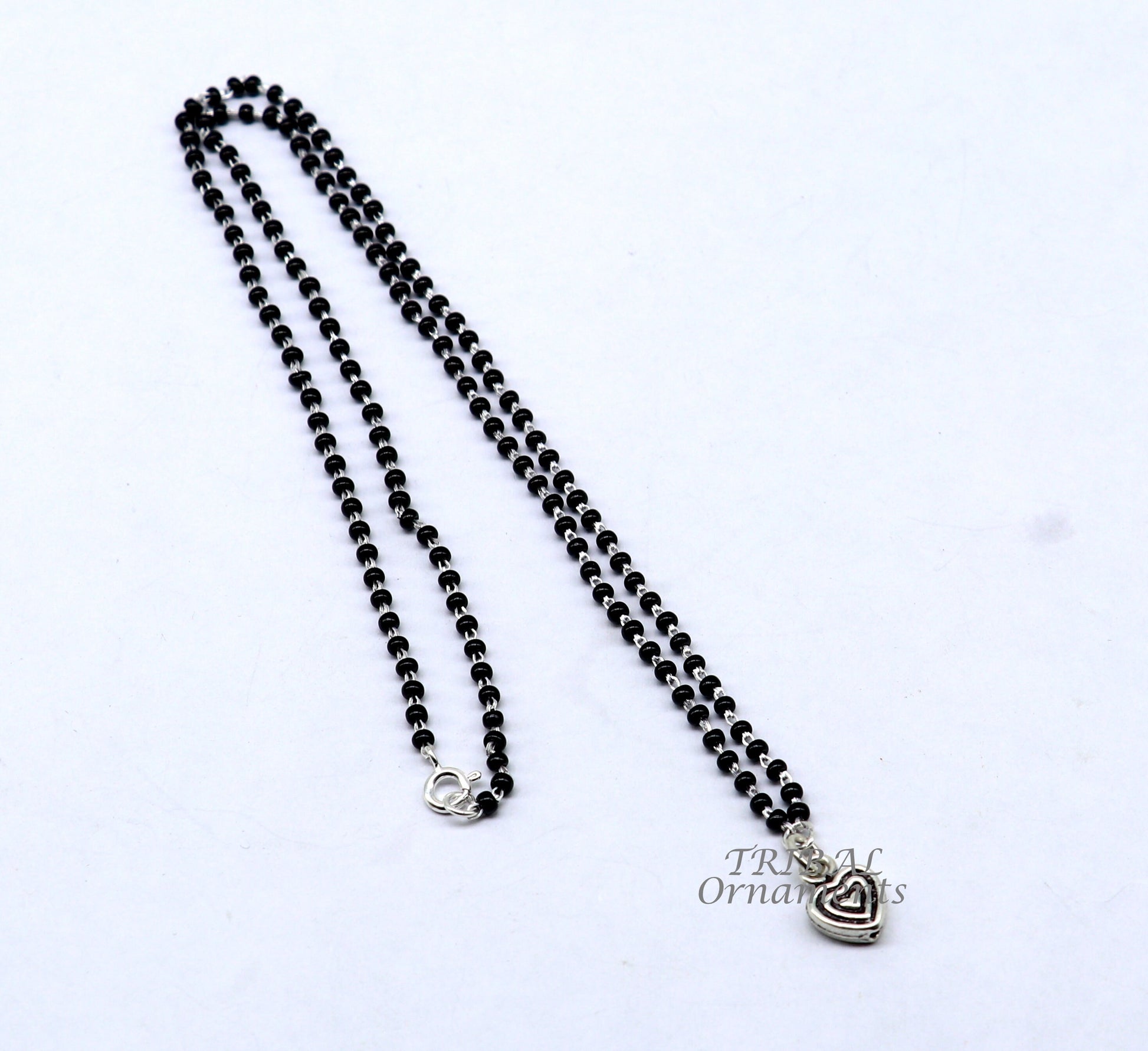 Pure 925 sterling silver black beads chain necklace, vintage Style pendant, traditional style brides Mangalsutra necklace set502 - TRIBAL ORNAMENTS