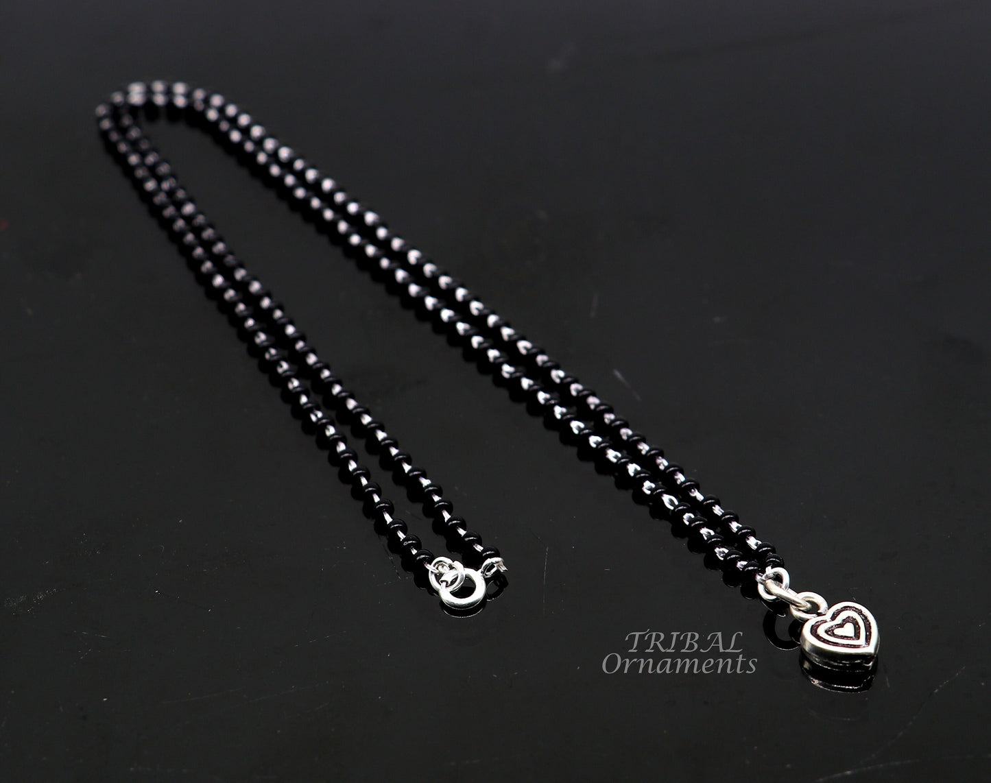 Pure 925 sterling silver black beads chain necklace, vintage Style pendant, traditional style brides Mangalsutra necklace set502 - TRIBAL ORNAMENTS