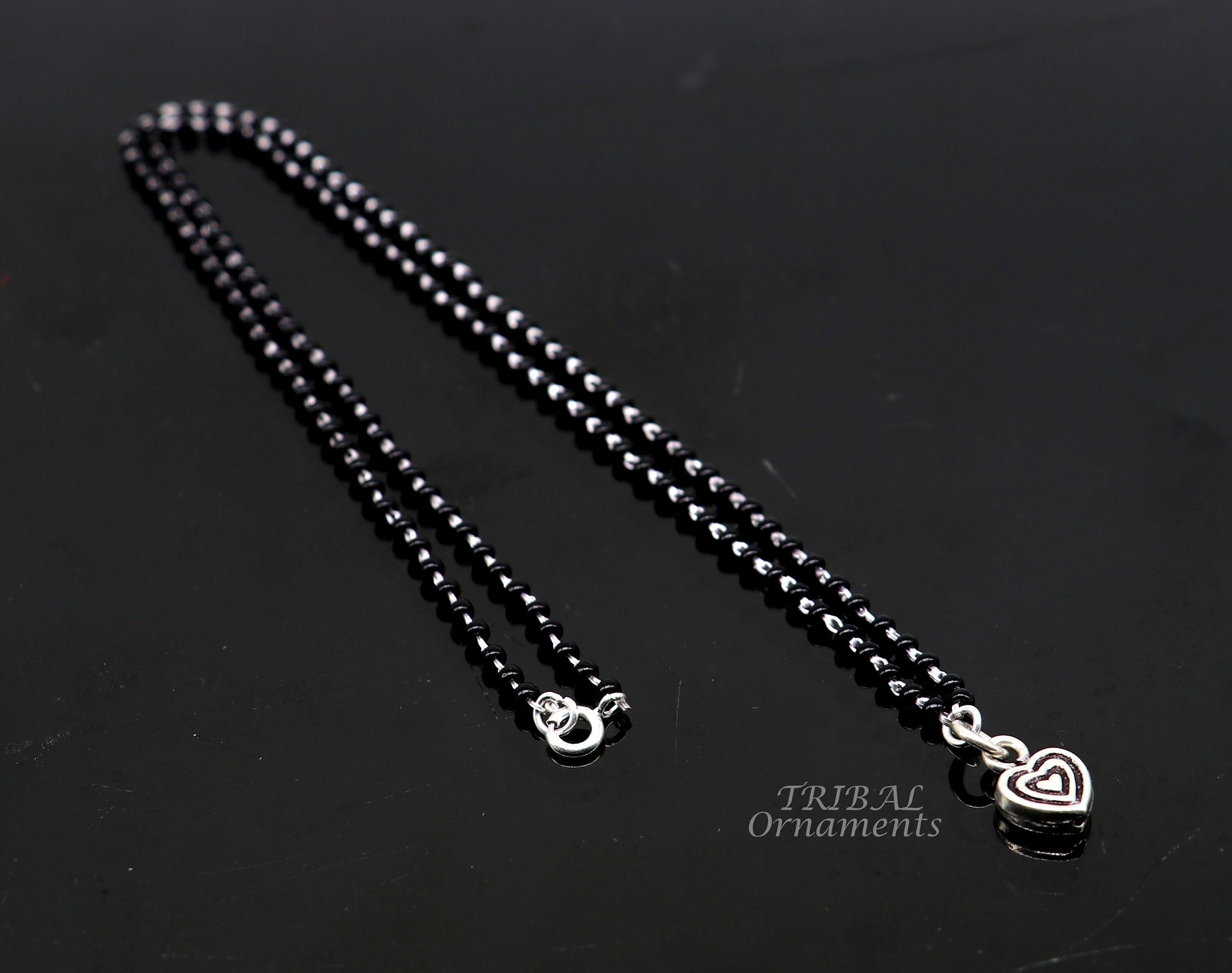 Pure 925 sterling silver black beads chain necklace, vintage Style pendant, traditional style brides Mangalsutra necklace set502 - TRIBAL ORNAMENTS