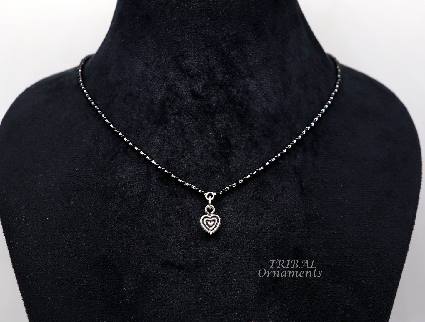 Pure 925 sterling silver black beads chain necklace, vintage Style pendant, traditional style brides Mangalsutra necklace set502 - TRIBAL ORNAMENTS