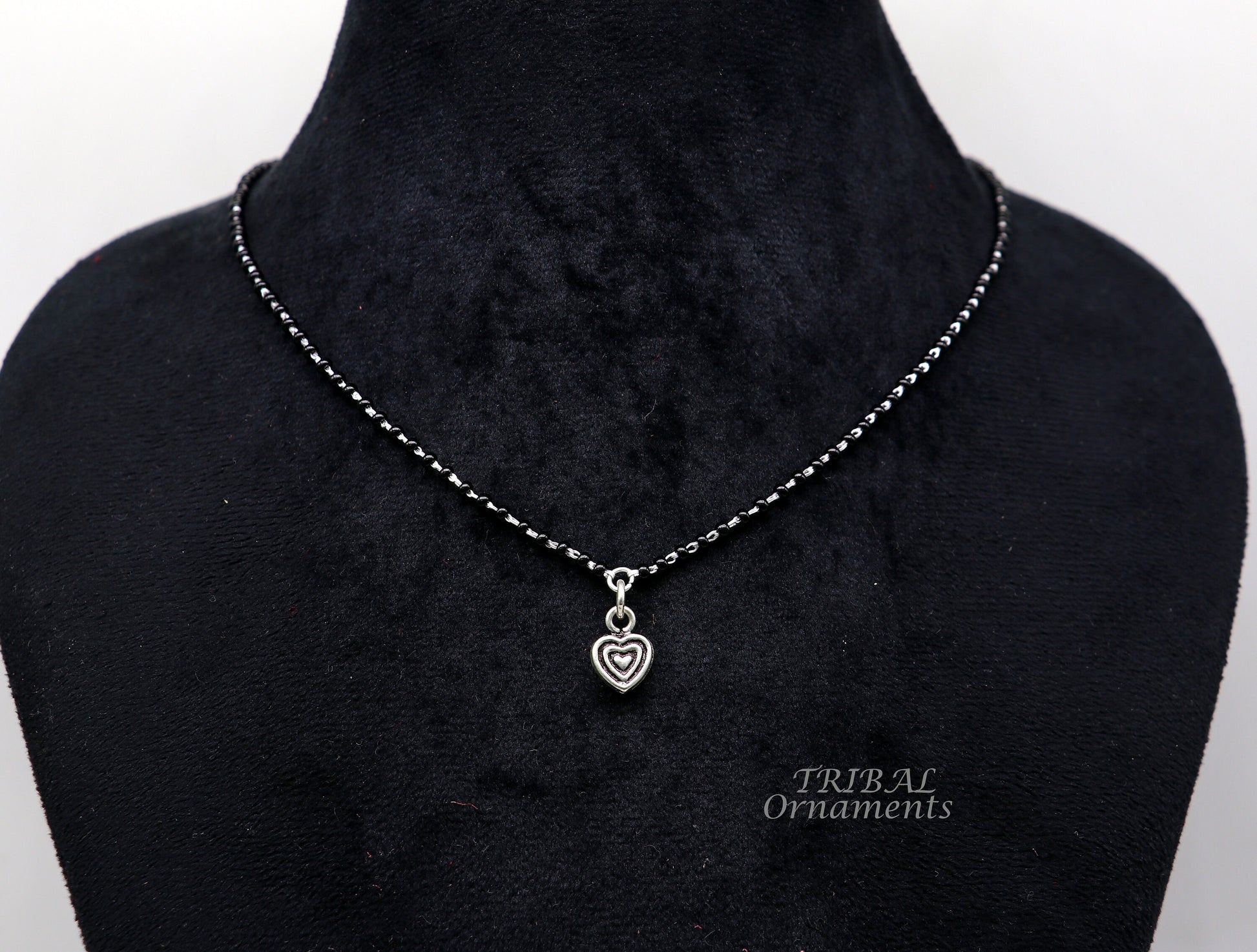 Pure 925 sterling silver black beads chain necklace, vintage Style pendant, traditional style brides Mangalsutra necklace set502 - TRIBAL ORNAMENTS