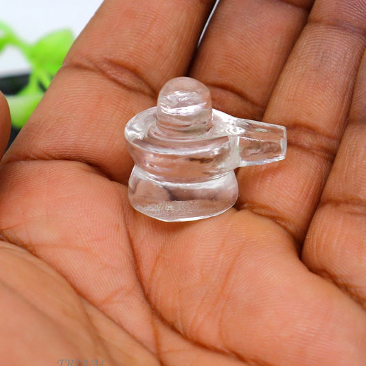 Natural sphatik crystal stone divine lor shiva lingam statue, amazing sphatik lingam puja article for wealth and prosperity stna19 - TRIBAL ORNAMENTS