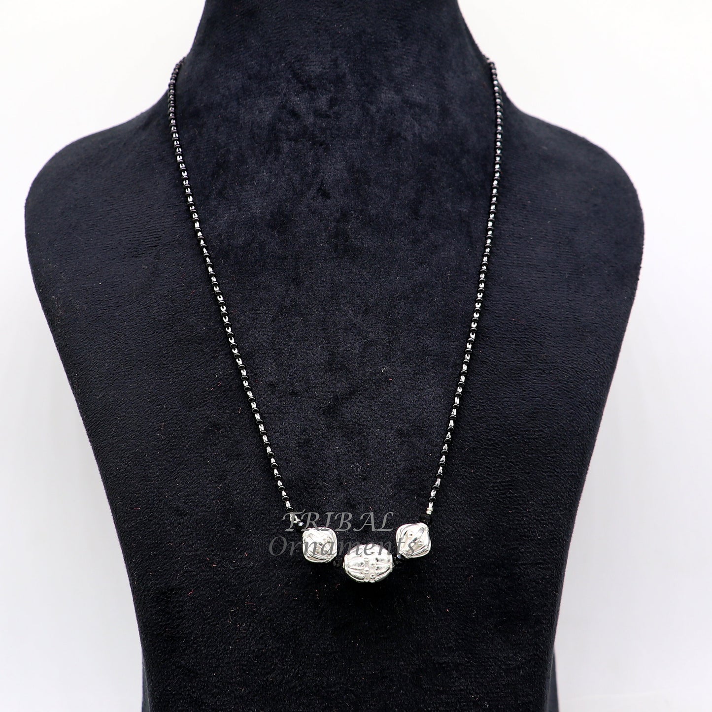 925 sterling silver black beads chain necklace with vintage Style pendant, traditional style brides Delicate necklace for girl's set504 - TRIBAL ORNAMENTS