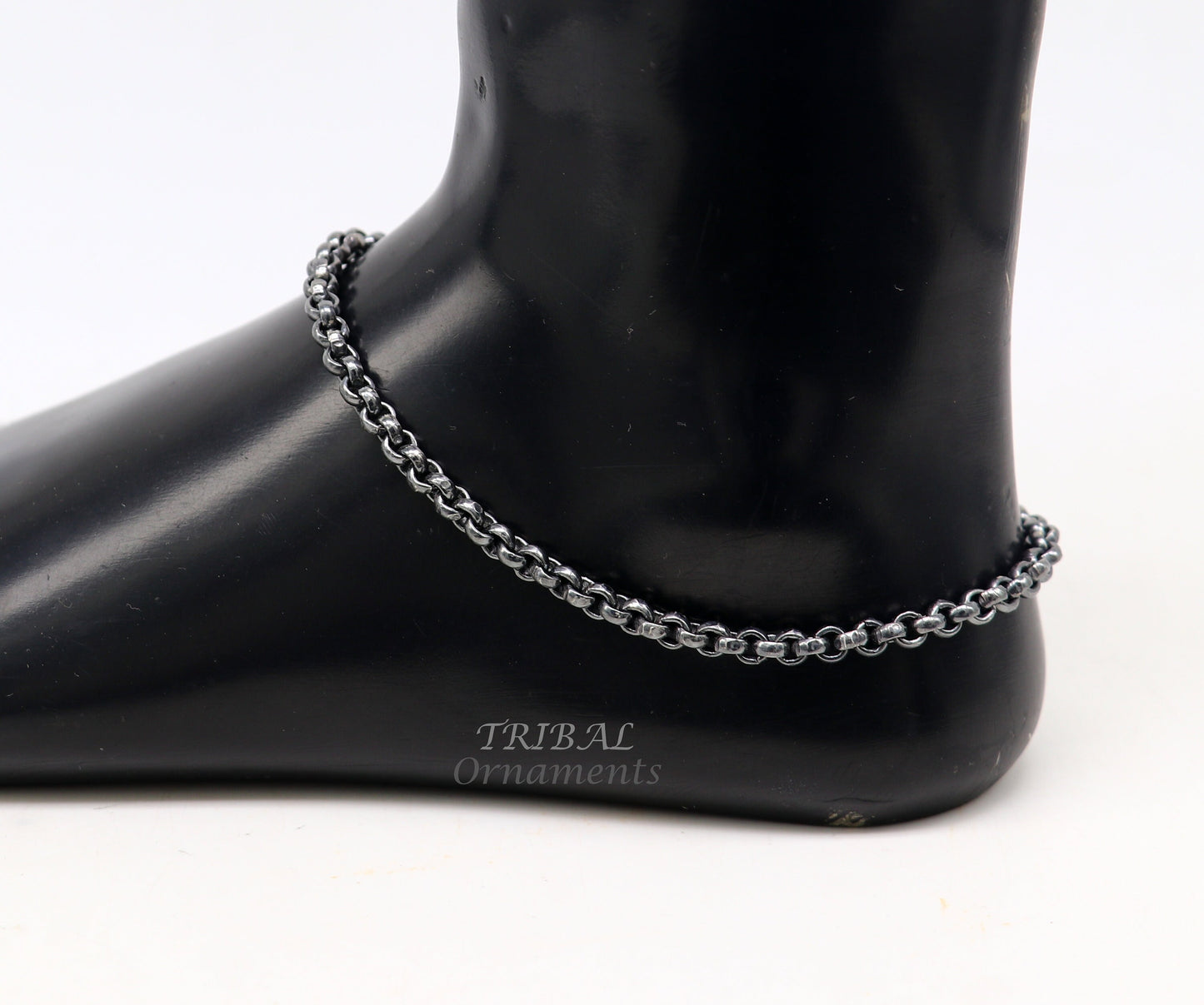 Handmade 925 sterling silver rolo chain oxidized single anklet bracelet, silver anklets, foot bracelet amazing belly dance jewelry ank512 - TRIBAL ORNAMENTS