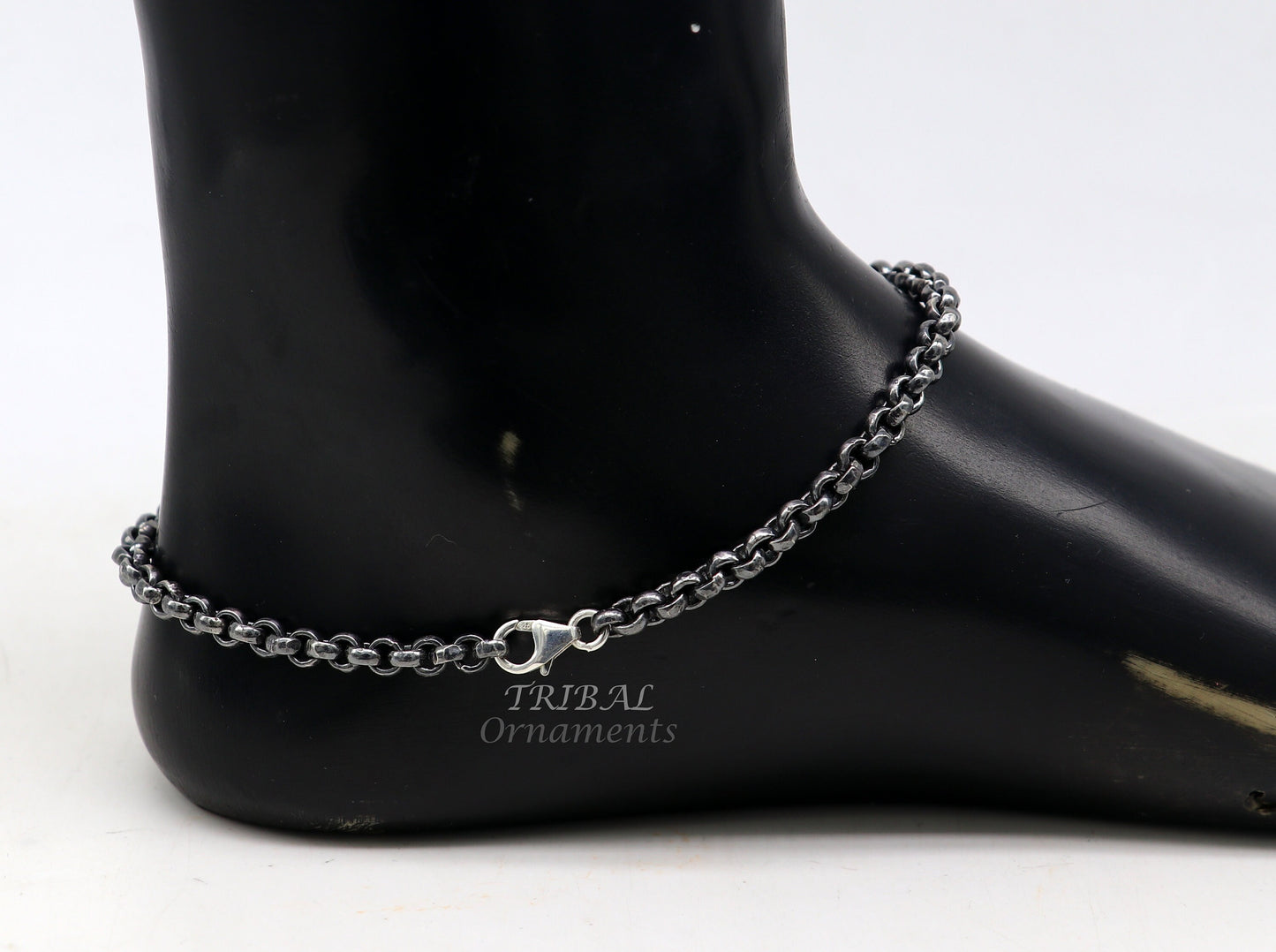 Handmade 925 sterling silver rolo chain oxidized single anklet bracelet, silver anklets, foot bracelet amazing belly dance jewelry ank512 - TRIBAL ORNAMENTS