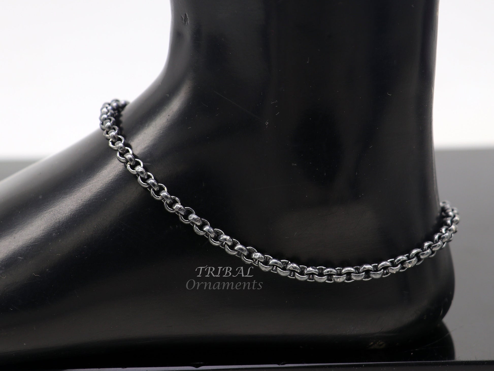 Handmade 925 sterling silver rolo chain oxidized single anklet bracelet, silver anklets, foot bracelet amazing belly dance jewelry ank512 - TRIBAL ORNAMENTS