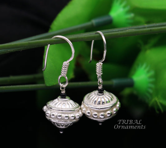 925 sterling silver hamdmade hook earrings, fabulous hanging pretty bells drop dangle earrings tribal ethnic jewelry from India s1084 - TRIBAL ORNAMENTS