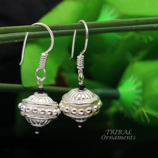 925 sterling silver hamdmade hook earrings, fabulous hanging pretty bells drop dangle earrings tribal ethnic jewelry from India s1084 - TRIBAL ORNAMENTS