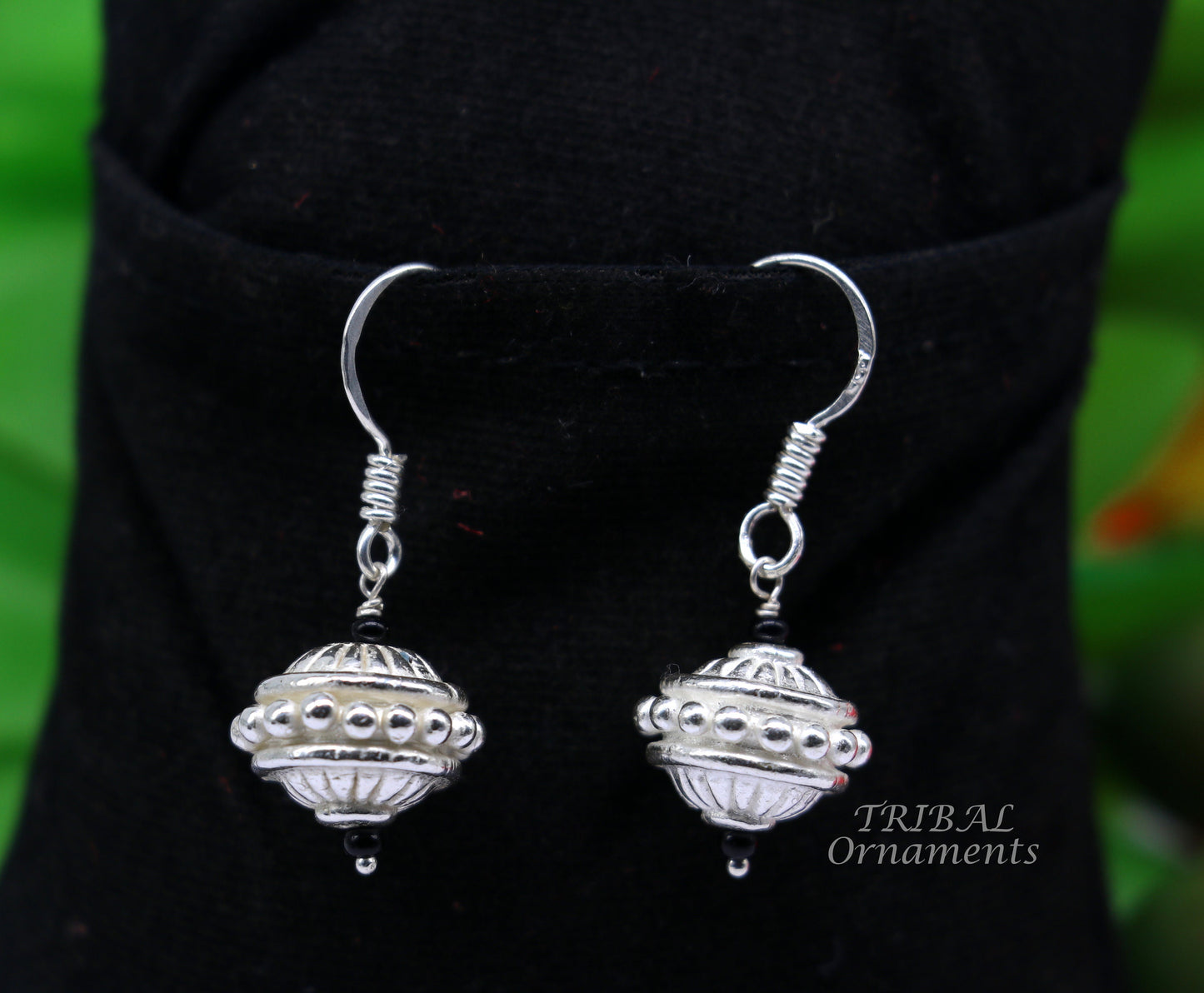 925 sterling silver hamdmade hook earrings, fabulous hanging pretty bells drop dangle earrings tribal ethnic jewelry from India s1084 - TRIBAL ORNAMENTS