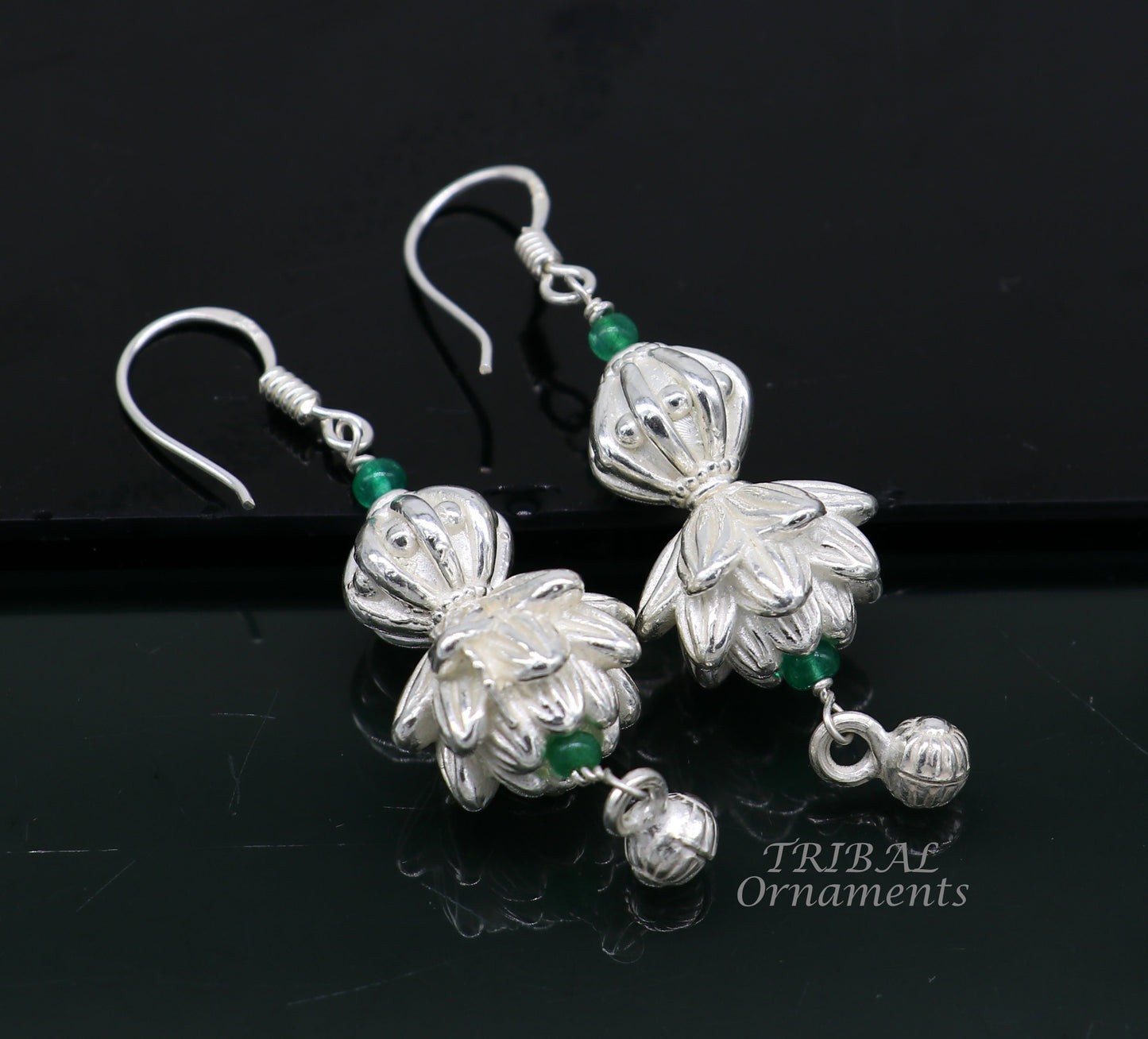 925 sterling silver handmade white finish hook earrings, fabulous hanging drop dangle earrings tribal ethnic jewelry from India s1087 - TRIBAL ORNAMENTS