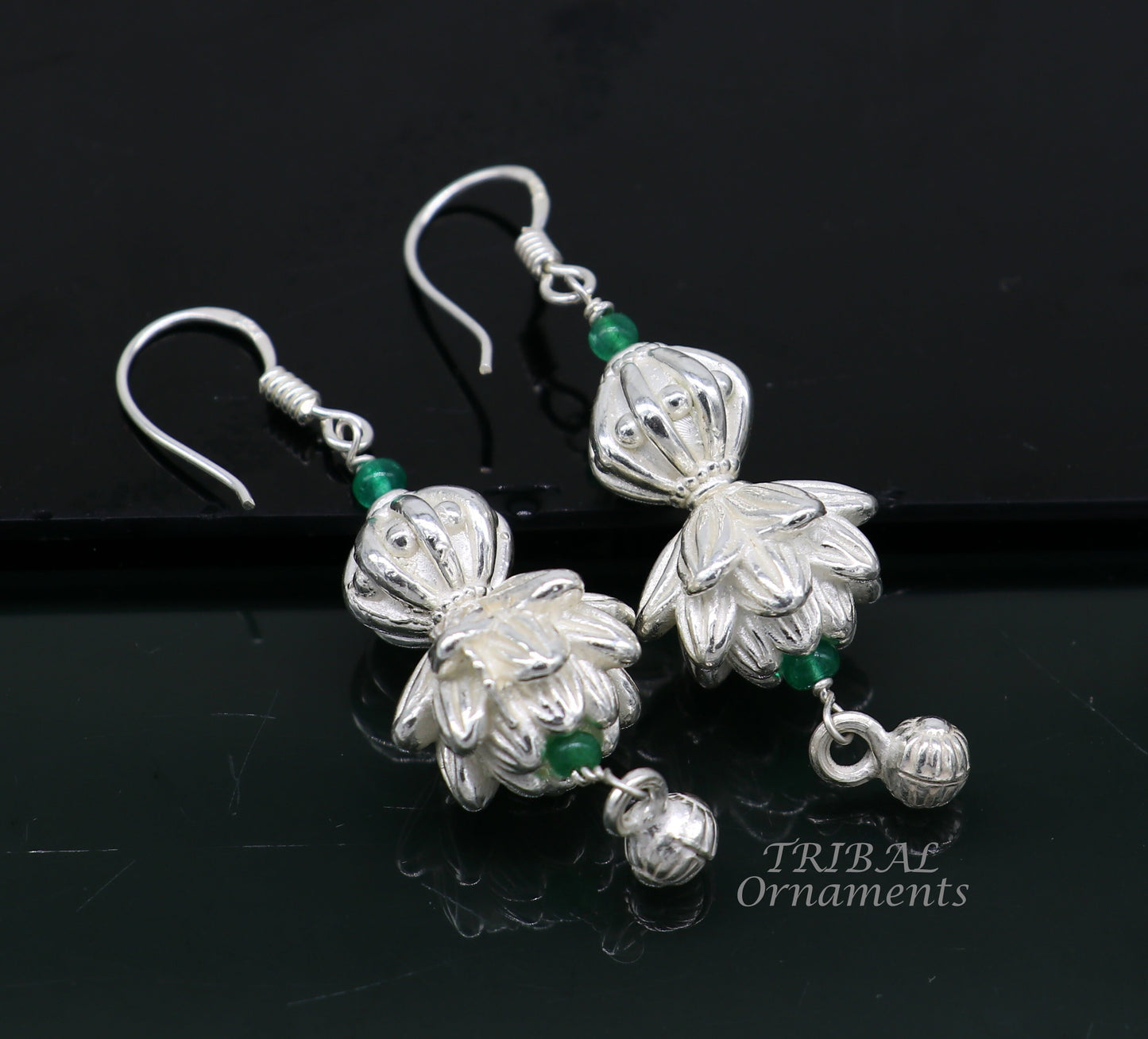 925 sterling silver handmade white finish hook earrings, fabulous hanging drop dangle earrings tribal ethnic jewelry from India s1087 - TRIBAL ORNAMENTS