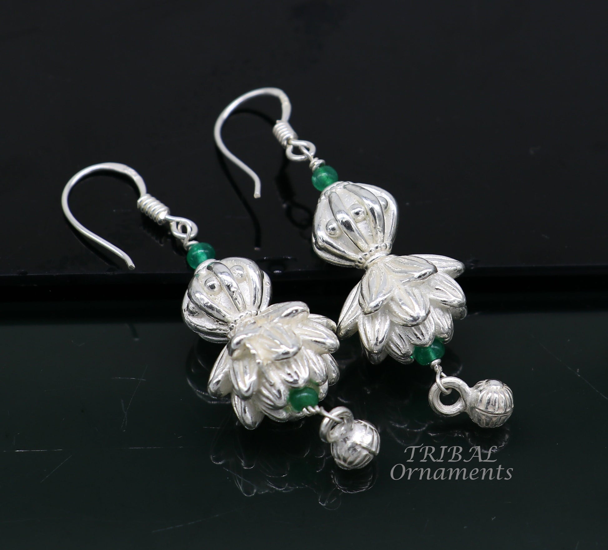 925 sterling silver handmade white finish hook earrings, fabulous hanging drop dangle earrings tribal ethnic jewelry from India s1087 - TRIBAL ORNAMENTS