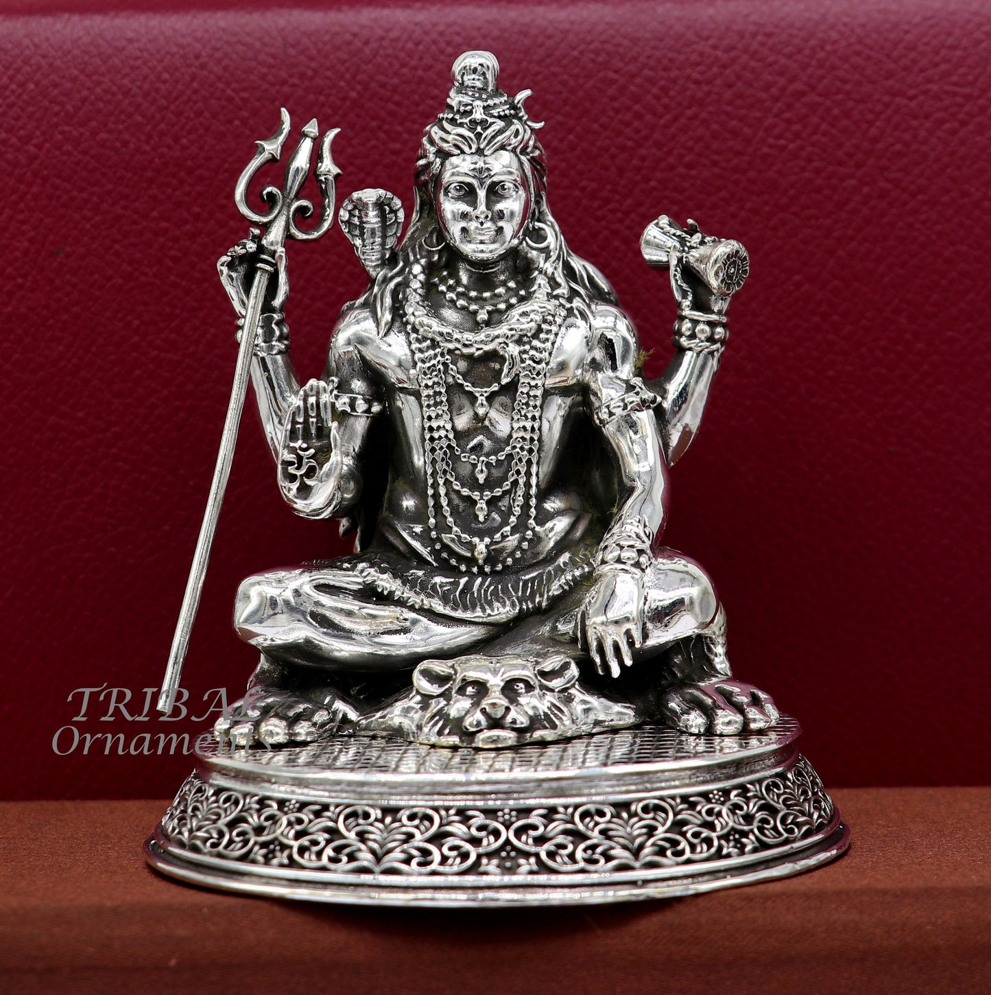 925 Sterling silver handmade hindu idols Lord Shiva with trident holy divine statue figurine, puja articles best gift silver article art573 - TRIBAL ORNAMENTS