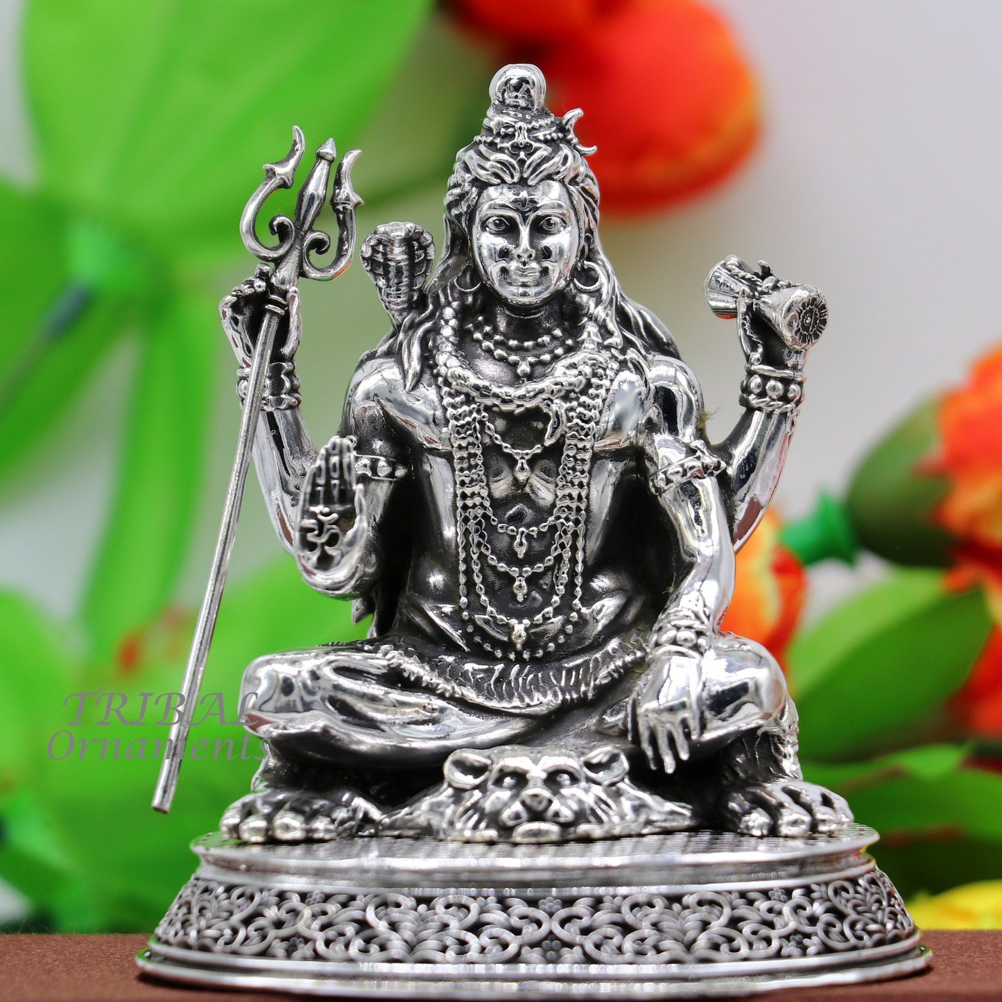 925 Sterling silver handmade hindu idols Lord Shiva with trident holy divine statue figurine, puja articles best gift silver article art573 - TRIBAL ORNAMENTS