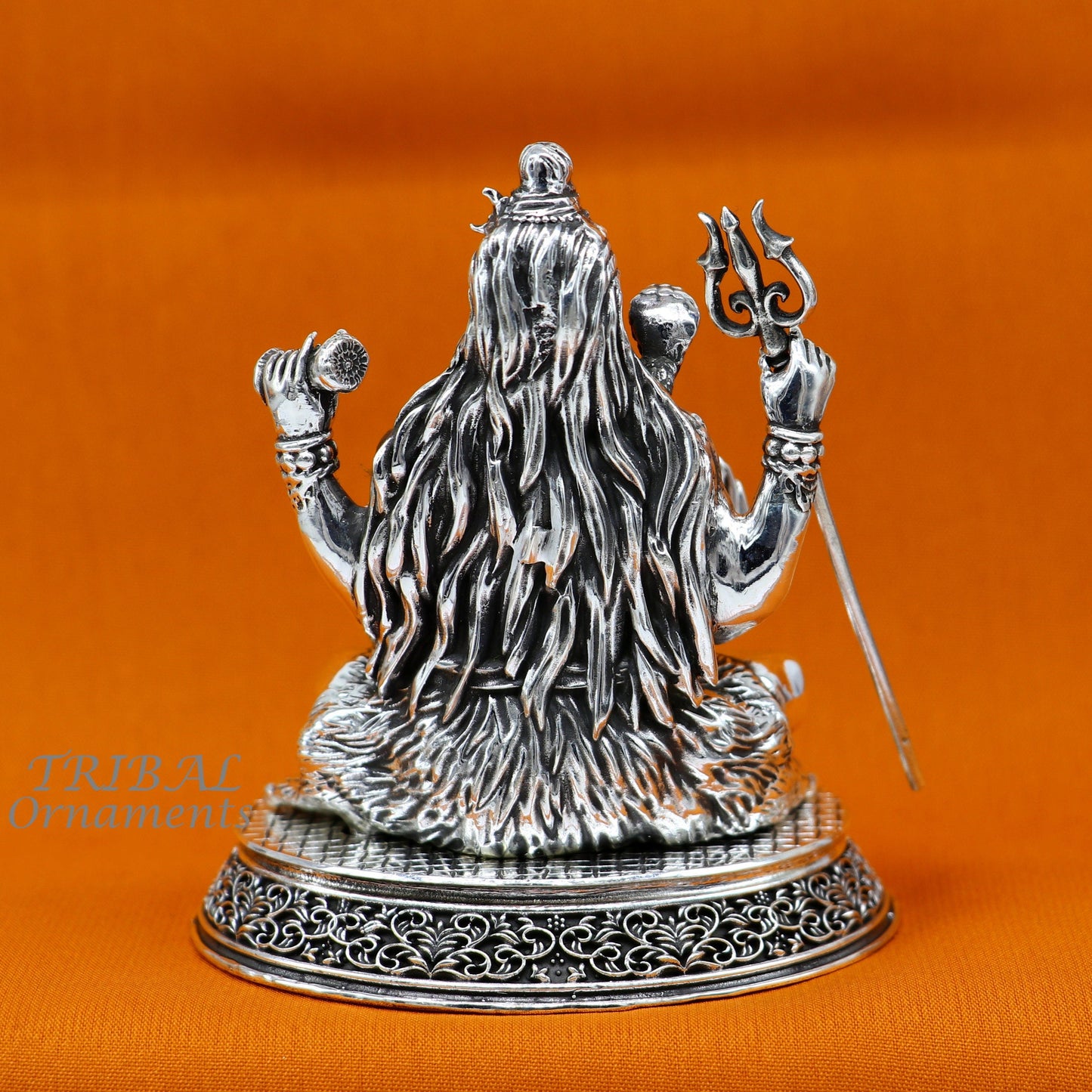925 Sterling silver handmade hindu idols Lord Shiva with trident holy divine statue figurine, puja articles best gift silver article art573 - TRIBAL ORNAMENTS