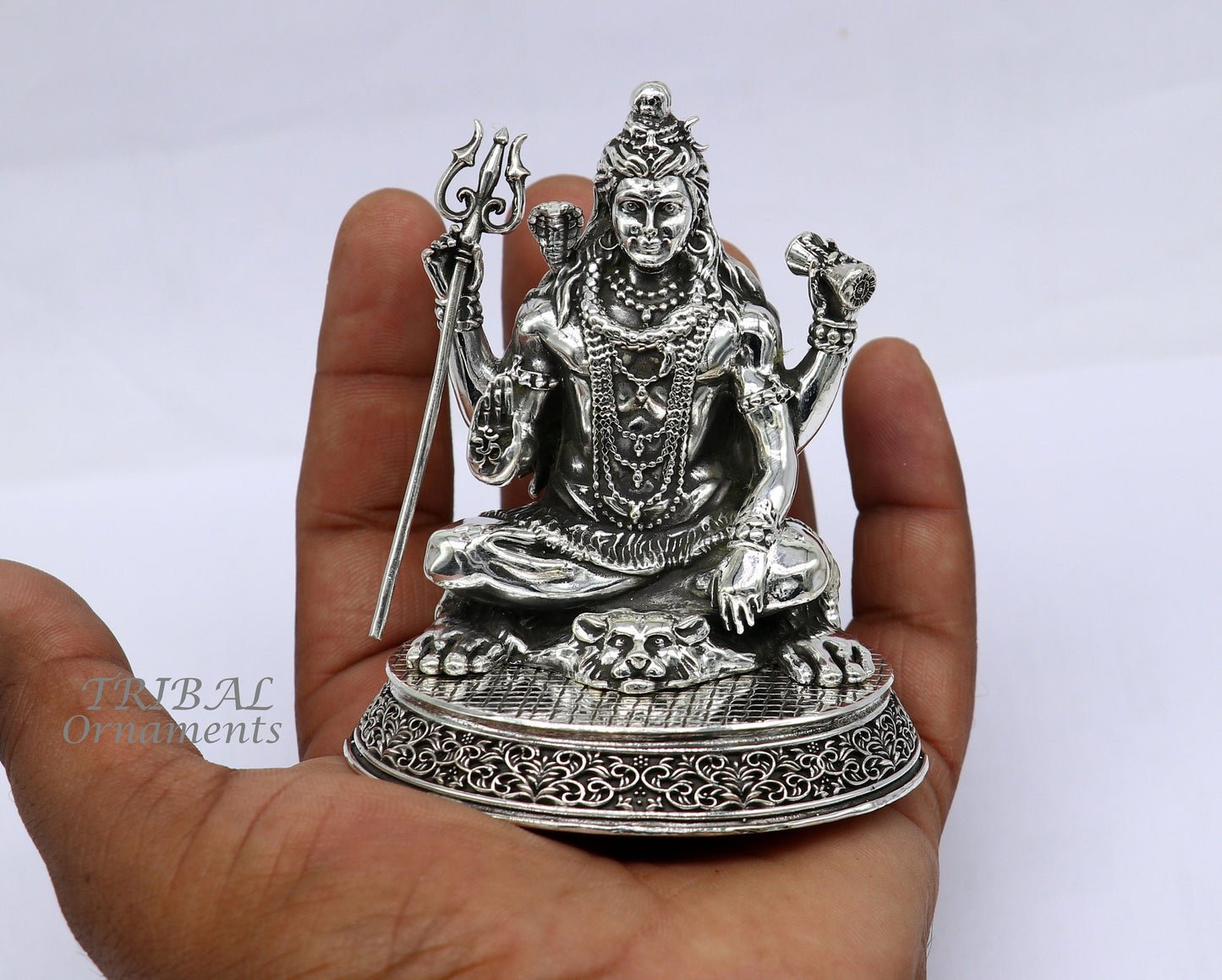 925 Sterling silver handmade hindu idols Lord Shiva with trident holy divine statue figurine, puja articles best gift silver article art573 - TRIBAL ORNAMENTS