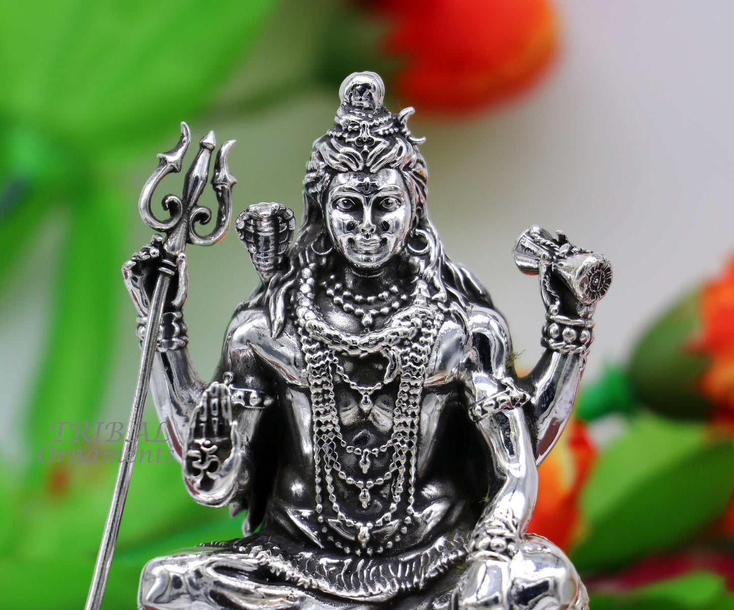 925 Sterling silver handmade hindu idols Lord Shiva with trident holy divine statue figurine, puja articles best gift silver article art573 - TRIBAL ORNAMENTS