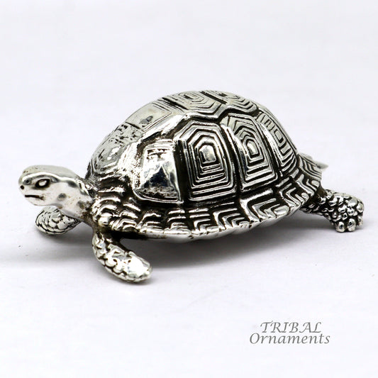 925 Sterling silver vintage antique design small tortoise statue or sculpture, best puja article for wealth and prosperity for home art577 - TRIBAL ORNAMENTS