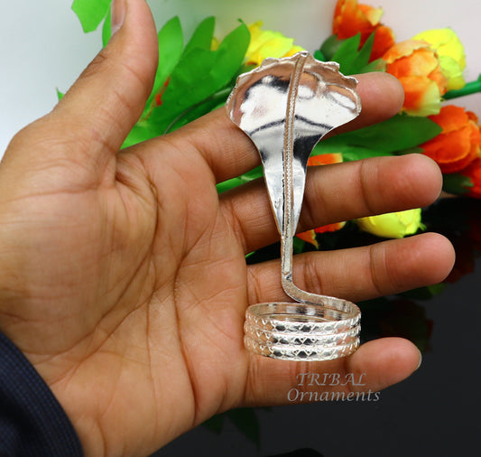 Solid silver handmade Divine Sheshnag vintage style mini snake or shiva snake for puja or worshipping, solid Diwali puja article su971 - TRIBAL ORNAMENTS