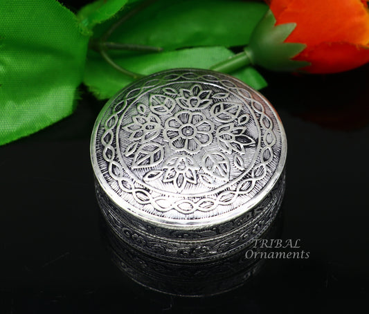 2" wide Vintage style 925 sterling silver handmade trinket box, eye kajal box, container box, kumkum box, sindur box, brides gift stb714 - TRIBAL ORNAMENTS