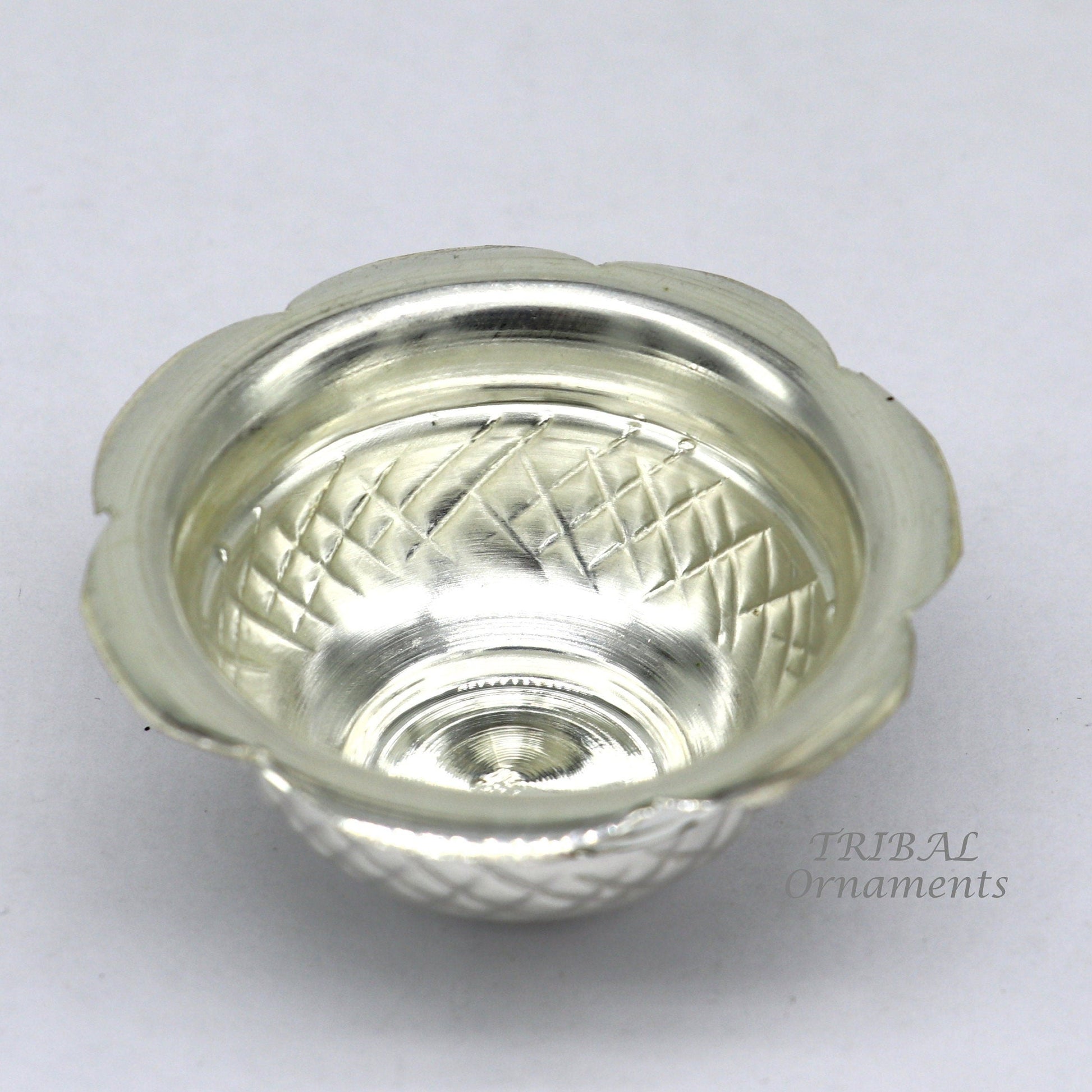 999 fine silver handmade design holy prasadam bowl or silver utensils for temple serving to god, best gifting article to your idols su972 - TRIBAL ORNAMENTS