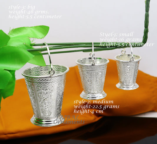 925 sterling silver handmade fabulous vintage style bucket toy for puja or worshipping, Diwali puja article utensils su976 - TRIBAL ORNAMENTS