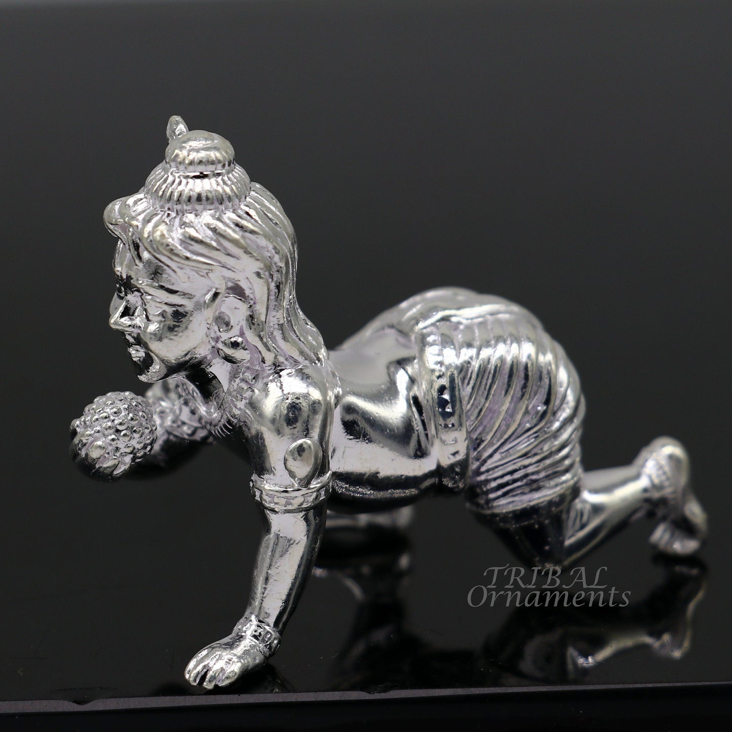 925 Sterling silver Idol Krishna Bal Gopala crawling Krishna statue figurine, child krishna laddu gopala sculpture, silver article art583 - TRIBAL ORNAMENTS