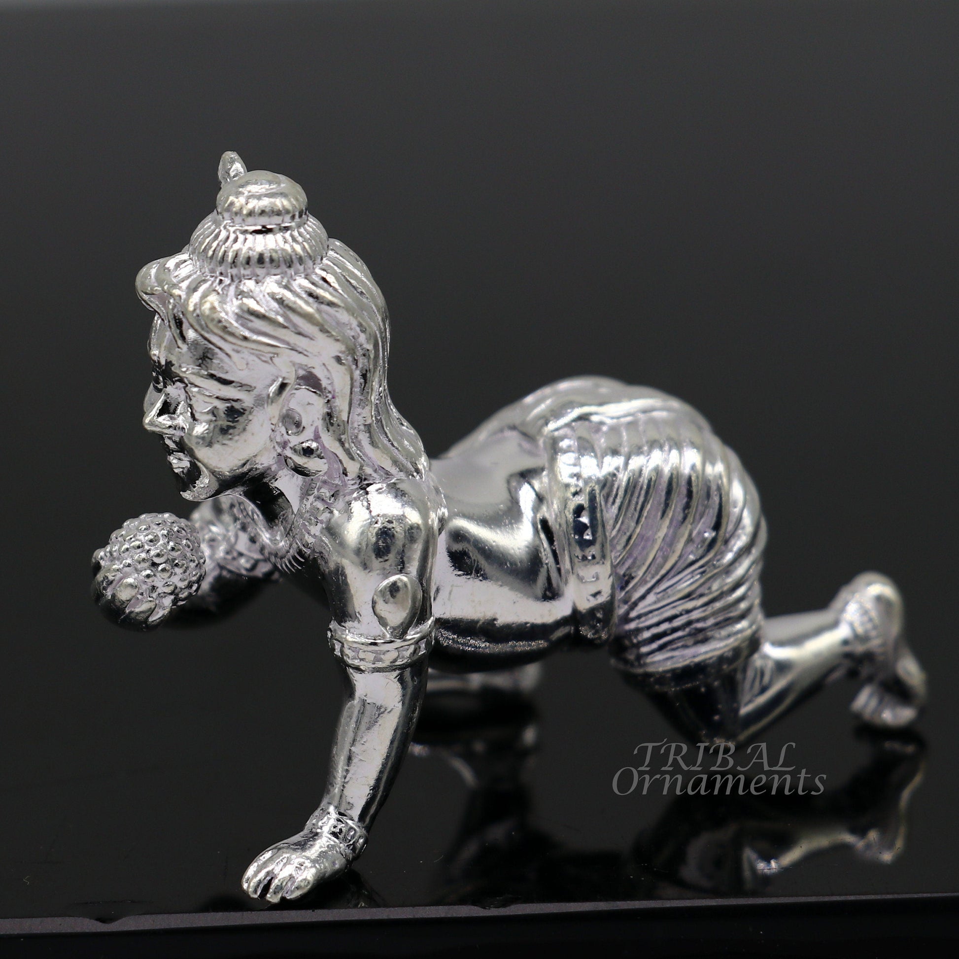 925 Sterling silver Idol Krishna Bal Gopala crawling Krishna statue figurine, child krishna laddu gopala sculpture, silver article art583 - TRIBAL ORNAMENTS