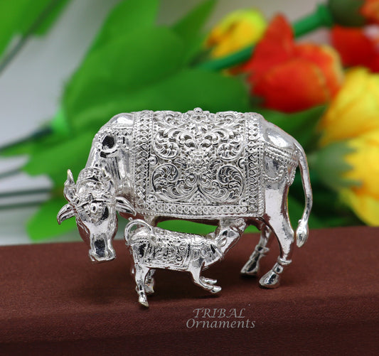 Divine cow and calf 925 sterling silver vintage design Kamdhenu cow, deity's cow, wishing cow, silver cow for wealth and prosperity  art588 - TRIBAL ORNAMENTS