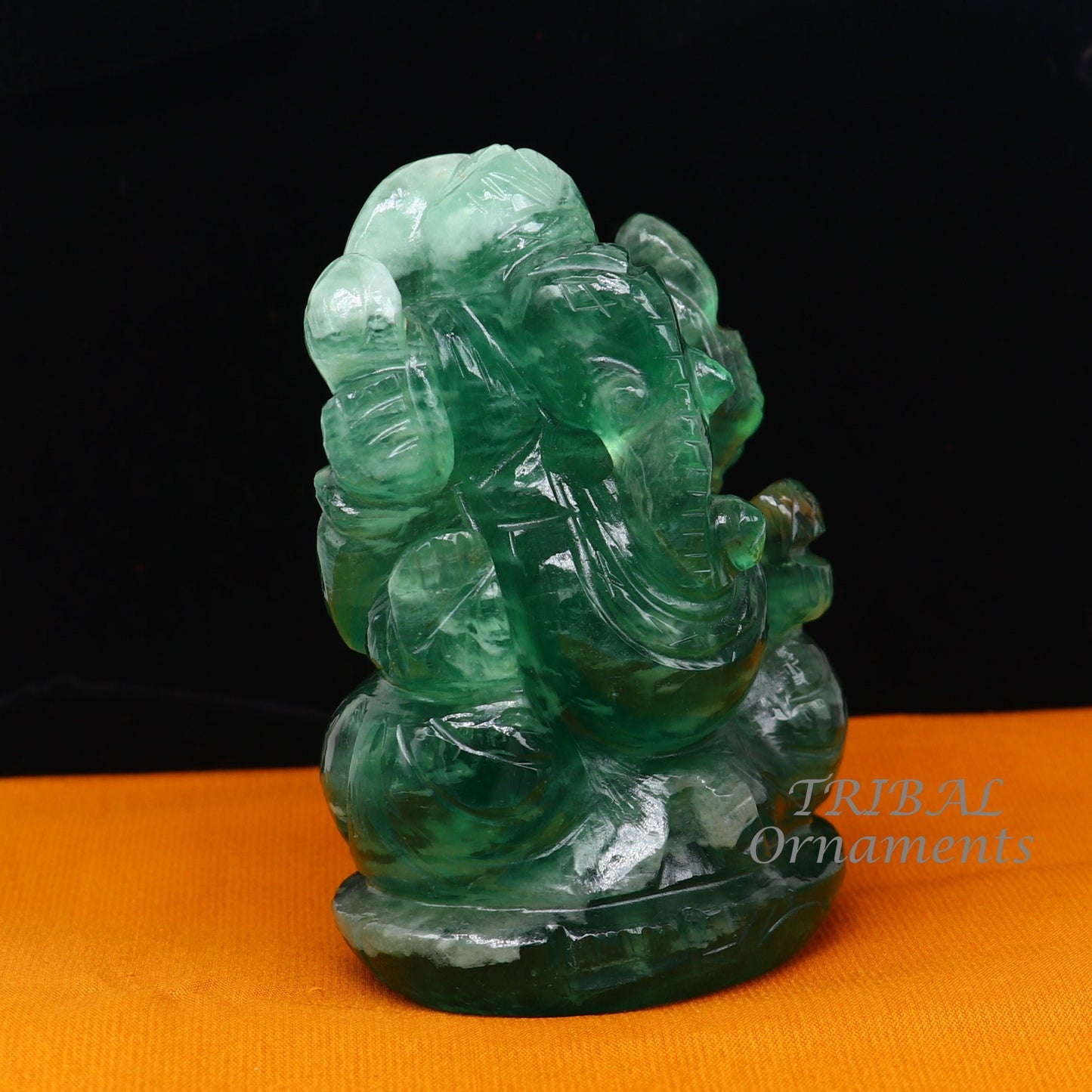 Lord Ganesha handcrafted Natural Fluorite stone statue, figurine, home temple God Ganesha stone sculpture for wealth and prosperity stna02 - TRIBAL ORNAMENTS