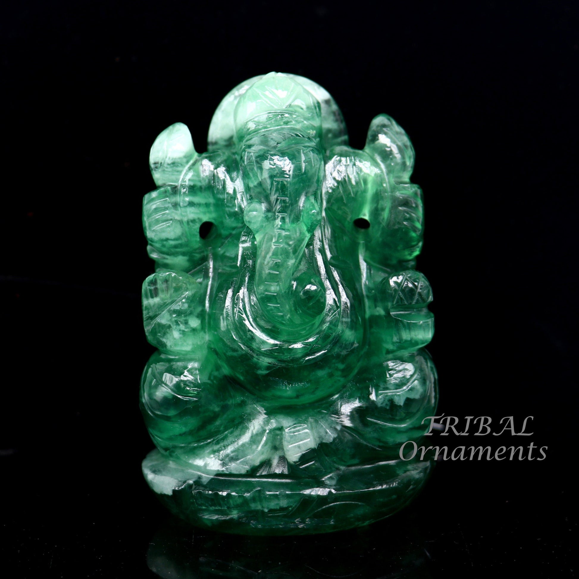 Lord Ganesha handcrafted Natural Fluorite stone statue, figurine, home temple God Ganesha stone sculpture for wealth and prosperity stna02 - TRIBAL ORNAMENTS