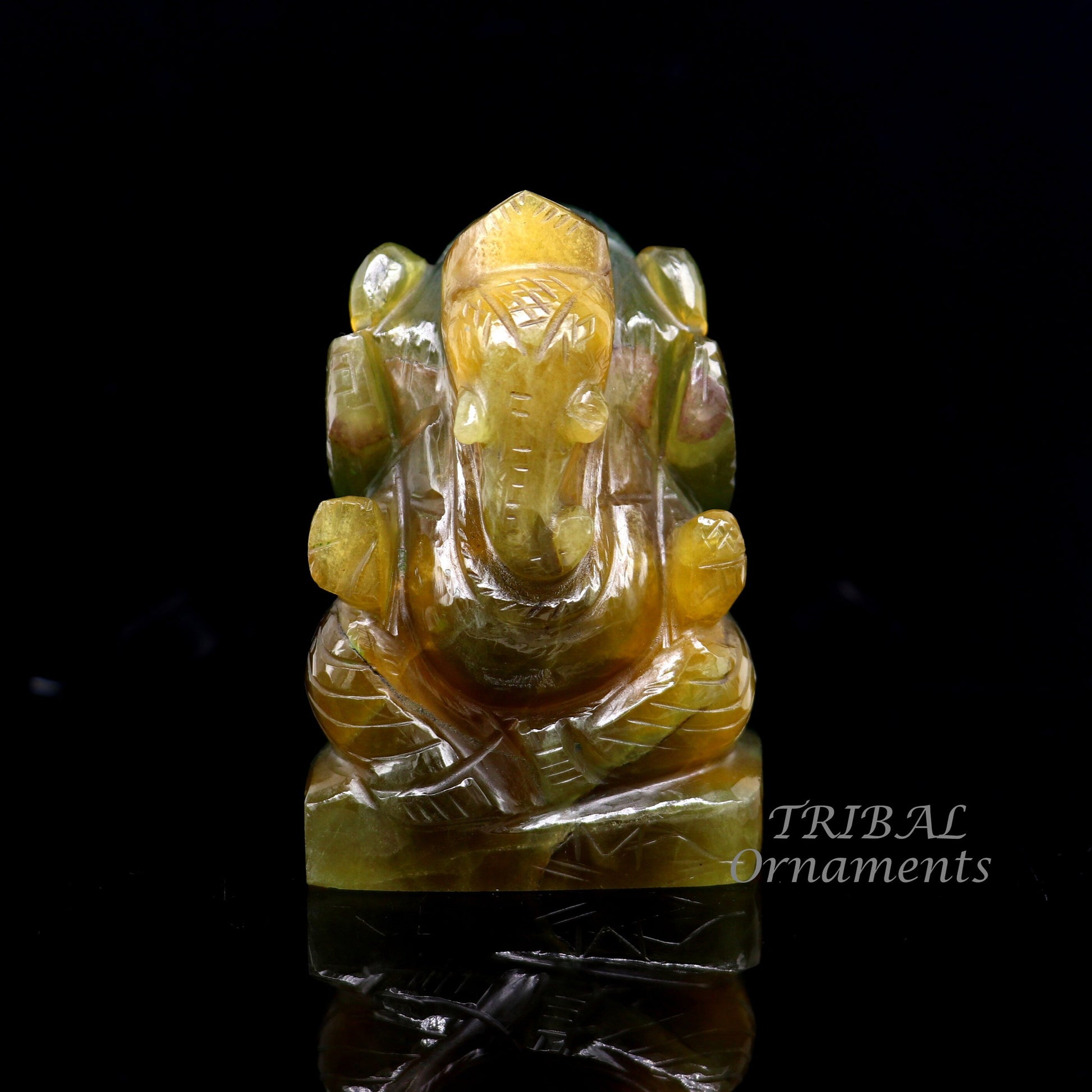 Lord Ganesha handcrafted Natural Fluorite stone statue, figurine, home temple God Ganesha stone sculpture for wealth and prosperity stna03 - TRIBAL ORNAMENTS