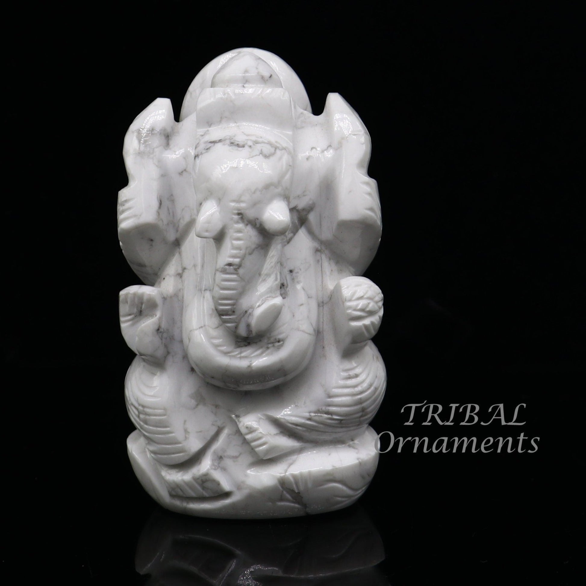 Idol Ganesha handcrafted Natural howlite stone statue figurine, home temple God Ganesha stone sculpture for wealth and prosperity stna04 - TRIBAL ORNAMENTS