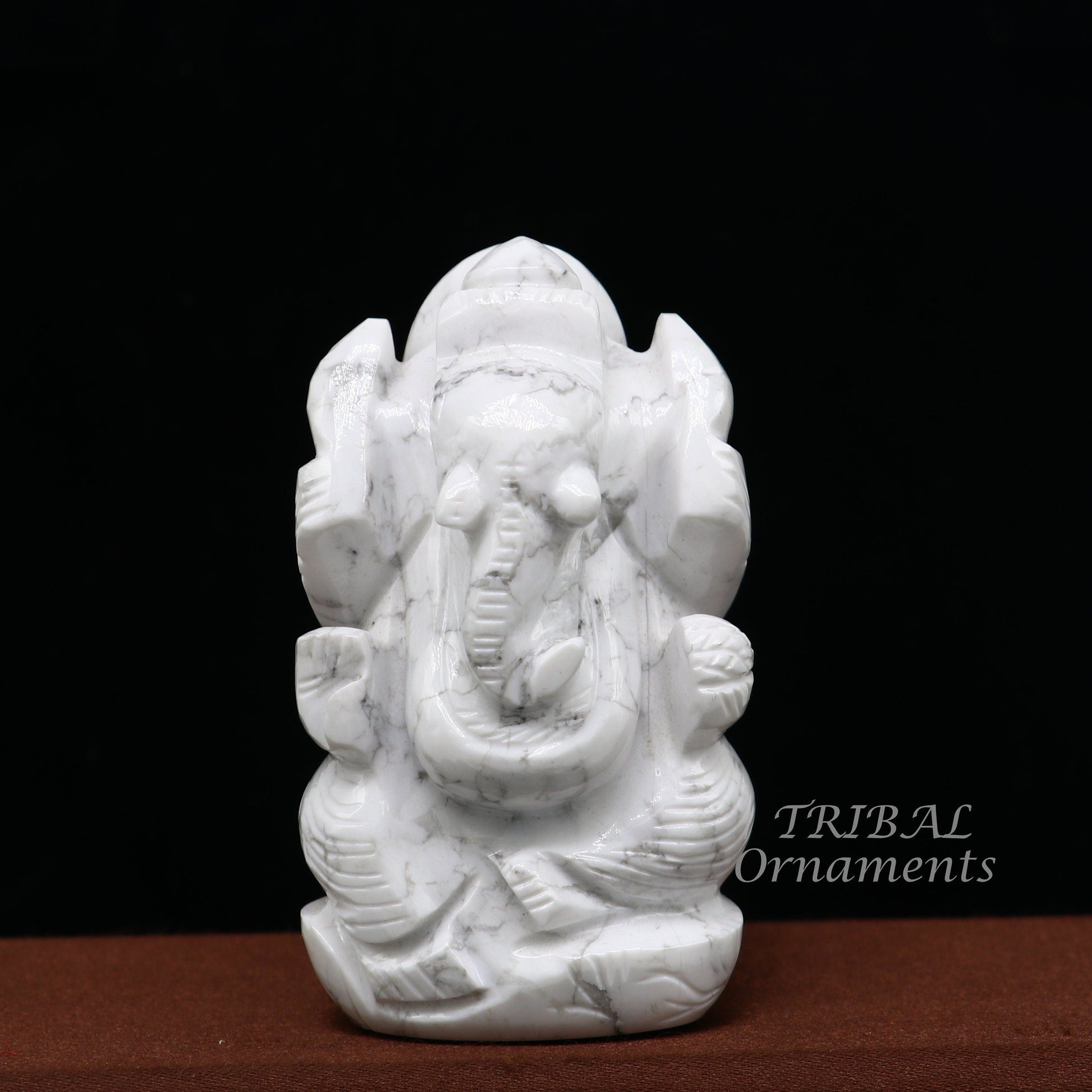 Idol Ganesha handcrafted Natural howlite stone statue figurine, home temple God Ganesha stone sculpture for wealth and prosperity stna04 - TRIBAL ORNAMENTS